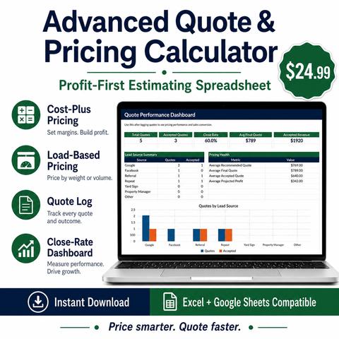 Advanced quote & pricing calculator workbook preview